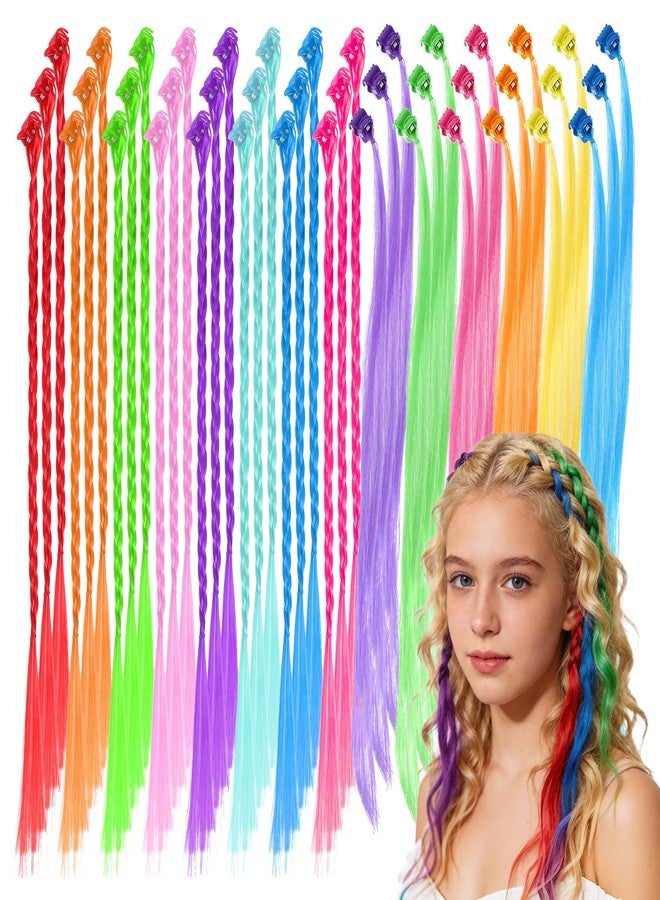 cobee 42Pcs Hair Extensions for Kids, Colored Hair Extensions for Kids, Hairs Accessories for Girls Braids Hairing Extension, Rainbow Hairs Clips for Kid Girls Ponytails Accessories - Image 1
